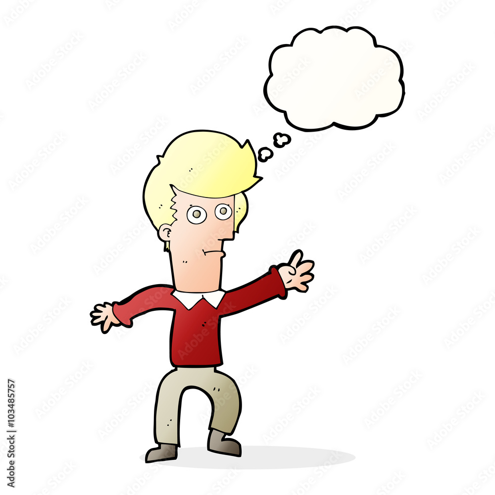 cartoon man waving with thought bubble cartoon man waving with thought bubble