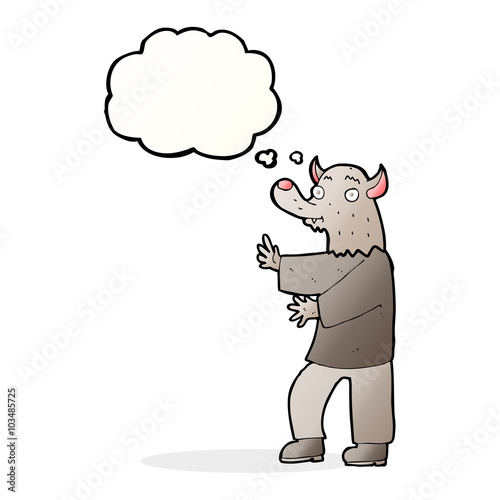 cartoon werewolf with thought bubble