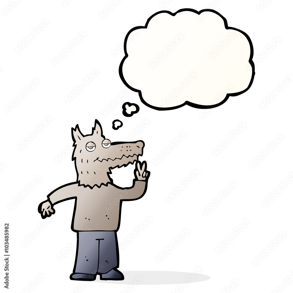 cartoon happy wolf man with thought bubble cartoon happy wolf man with thought bubble