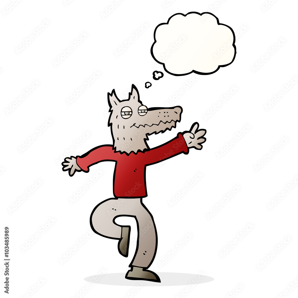 cartoon happy wolf man with thought bubble cartoon happy wolf man with thought bubble