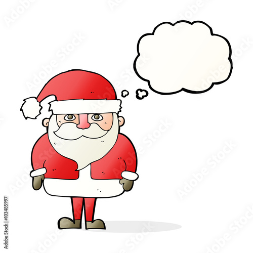 cartoon santa claus with thought bubble