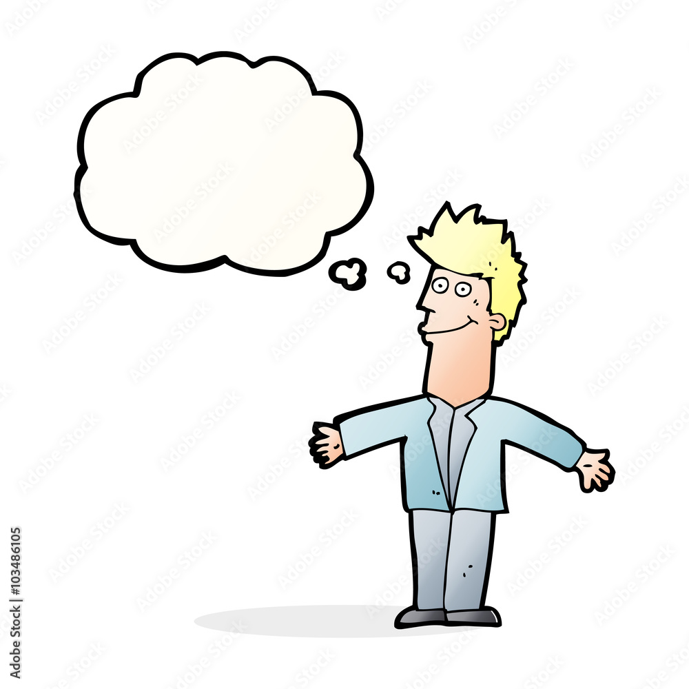 cartoon happy man with thought bubble cartoon happy man with thought bubble