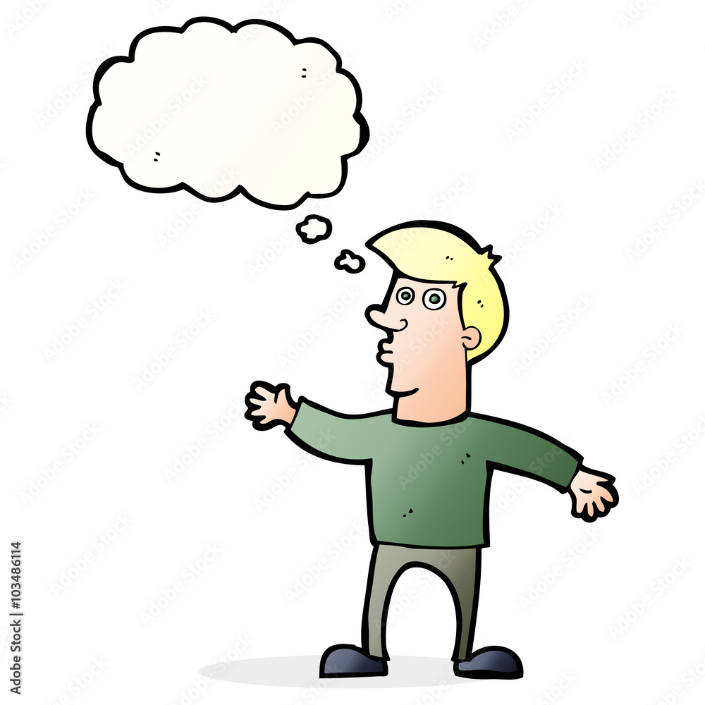 cartoon worried man with thought bubble