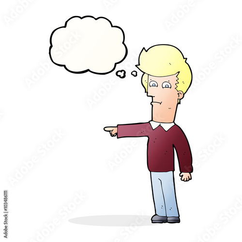 cartoon man pointing with thought bubble