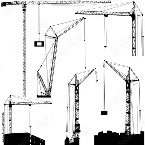 Set of black hoisting cranes isolated on white background. Vector illustration