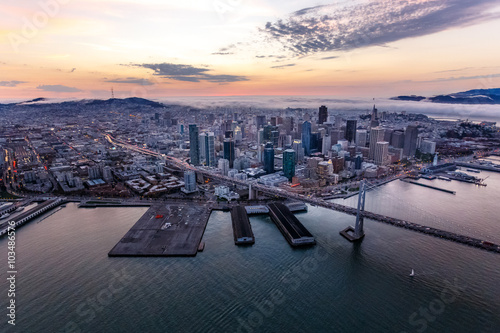 Aerial of San Francisco at sunset