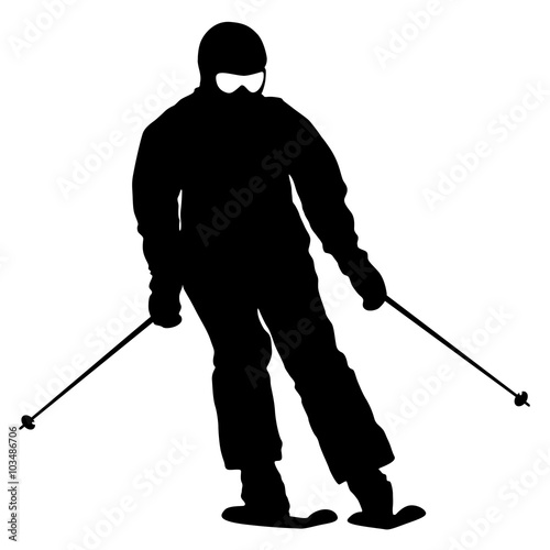 Mountain skier  speeding down slope. Vector sport silhouette