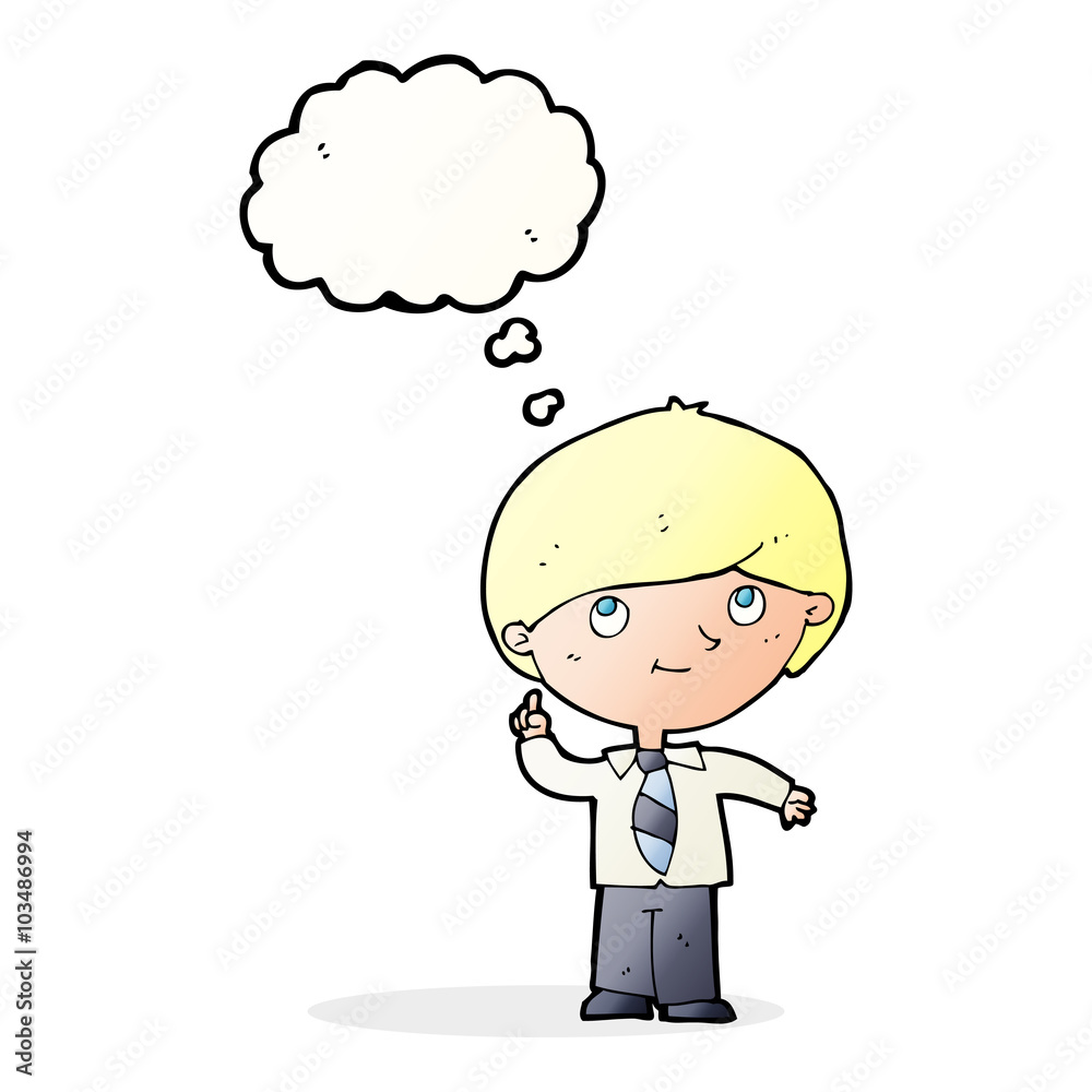 cartoon boy with idea with thought bubble cartoon boy with idea with thought bubble