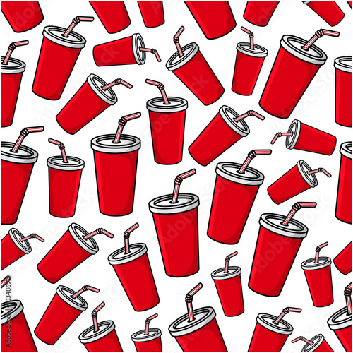 Fast food soda paper cups seamless pattern