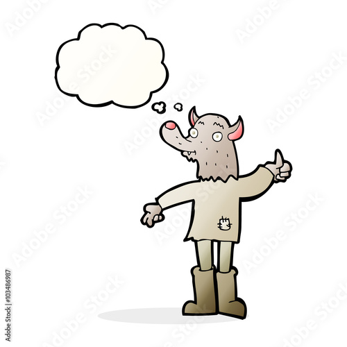 cartoon funny werewolf with thought bubble