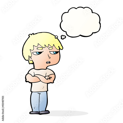 cartoon annoyed boy with thought bubble