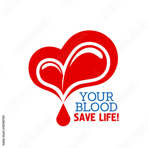 Donation blood icon with heart and drops
