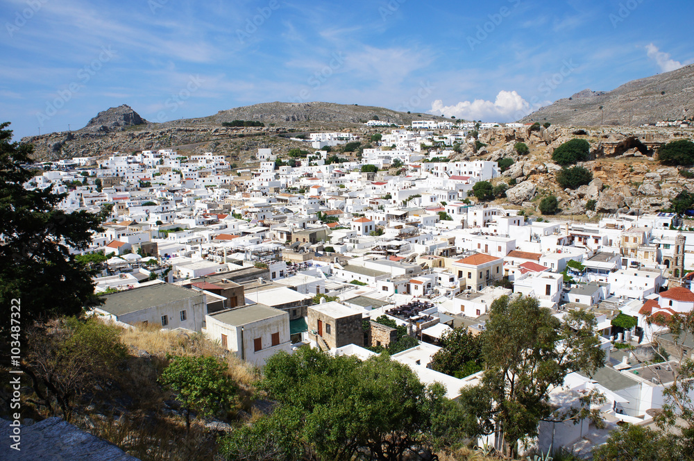 White street of Lindos on Rhodoes