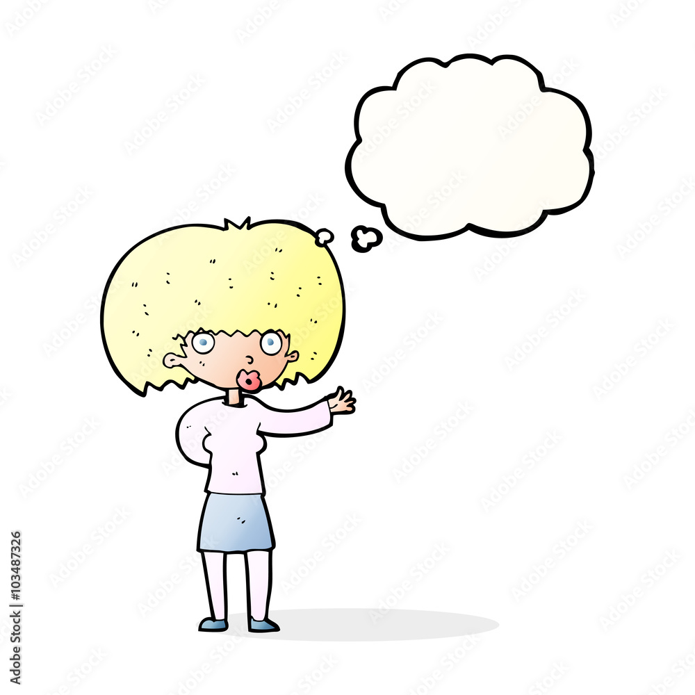 cartoon woman gesturing with thought bubble cartoon woman gesturing with thought bubble