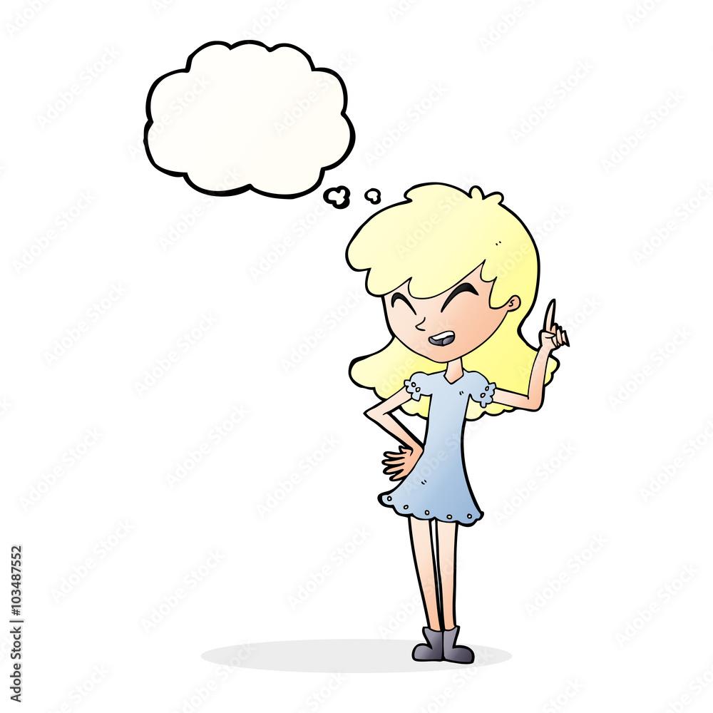 cartoon girl making point with thought bubble cartoon girl making point with thought bubble