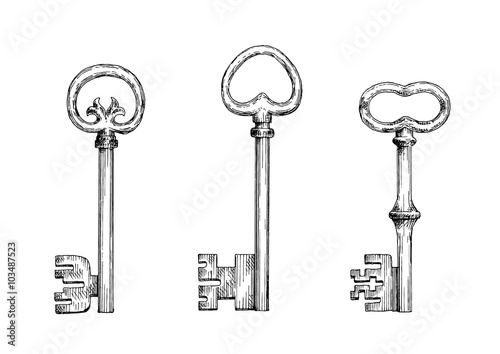 Vintage skeleton keys in engraving style