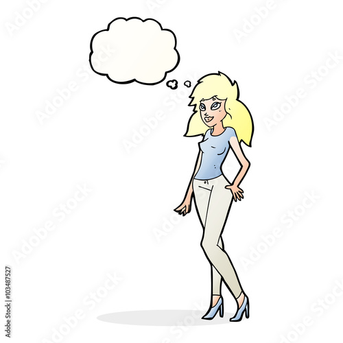 cartoon pretty woman with thought bubble