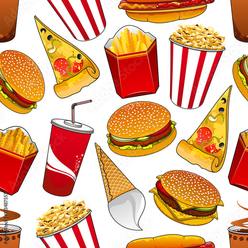 Fast food and drinks seamless pattern