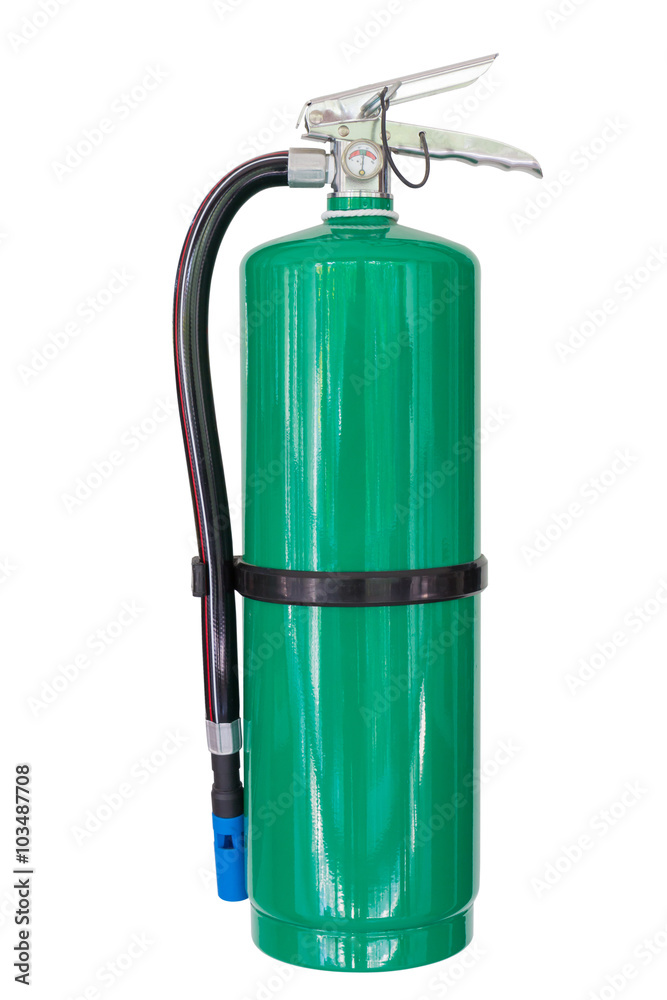 Obraz premium Green chemical fire extinguishers isolated on white background