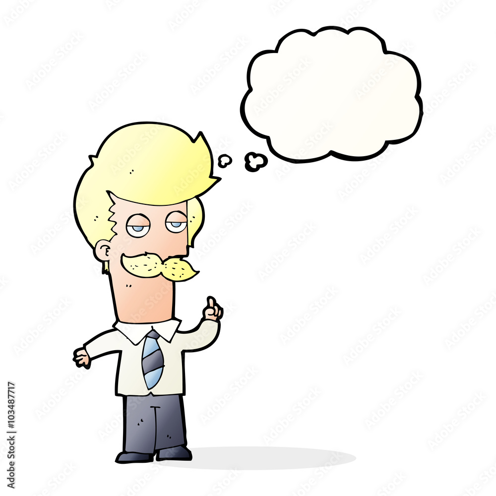 cartoon mna with mustache explaining with thought bubble cartoon mna with mustache explaining with thought bubble
