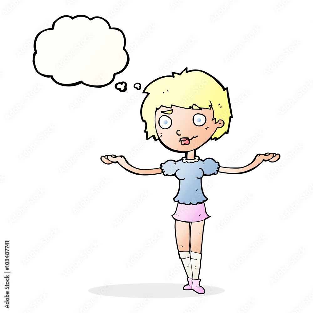 cartoon woman spreading arms with thought bubble cartoon woman spreading arms with thought bubble