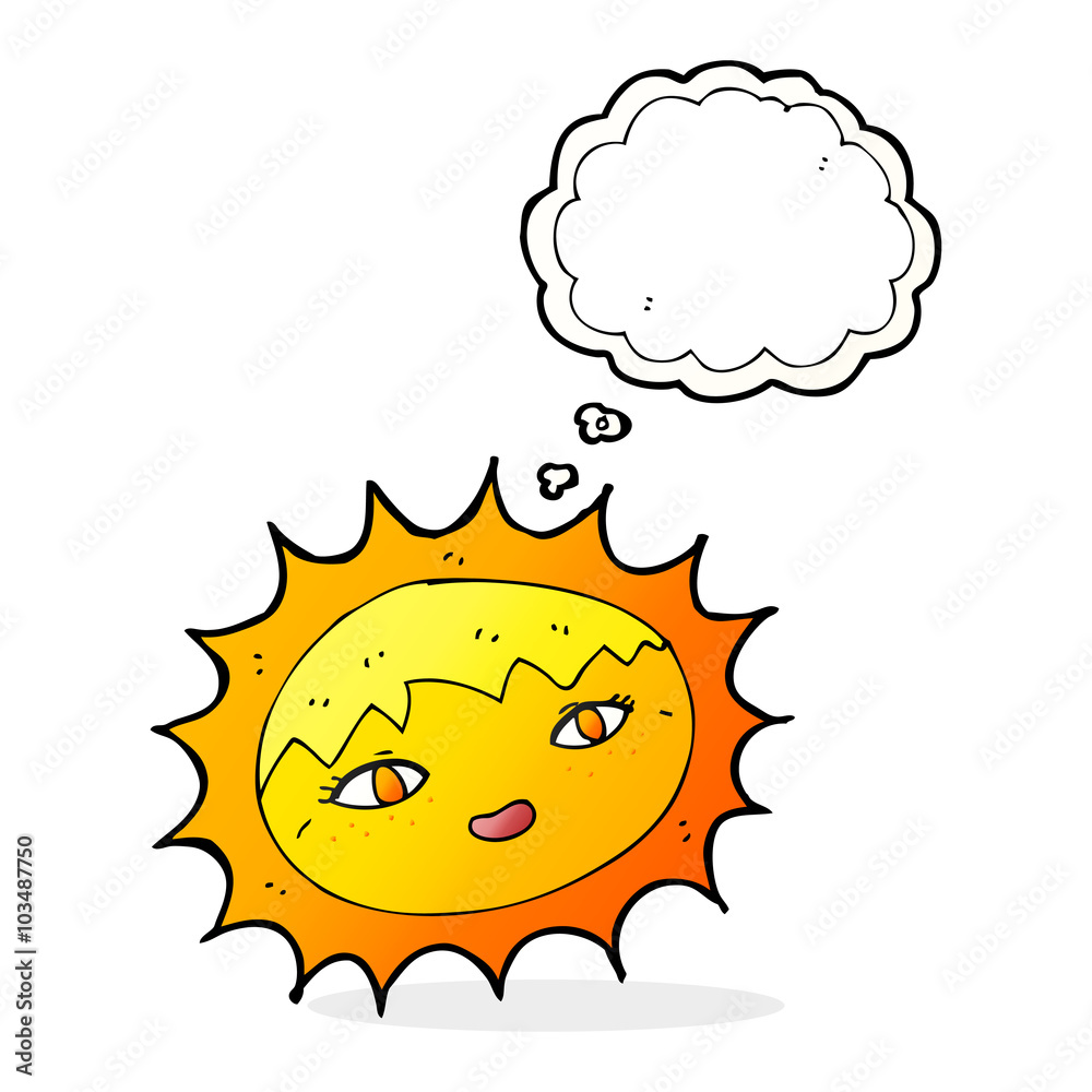 Fototapeta premium cartoon pretty sun with thought bubble