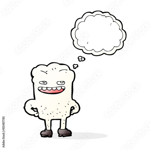 cartoon tooth with thought bubble
