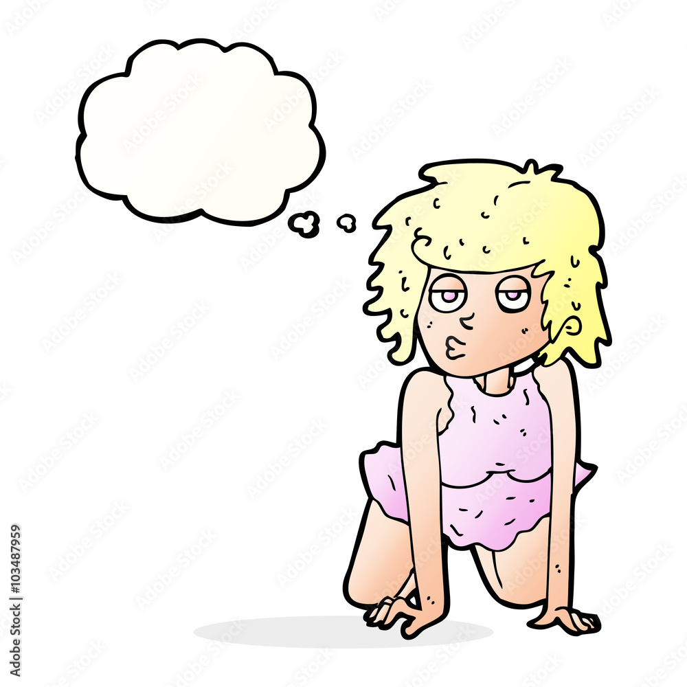 cartoon woman doing pin-up pose with thought bubble cartoon woman doing pin-up pose with thought bubble