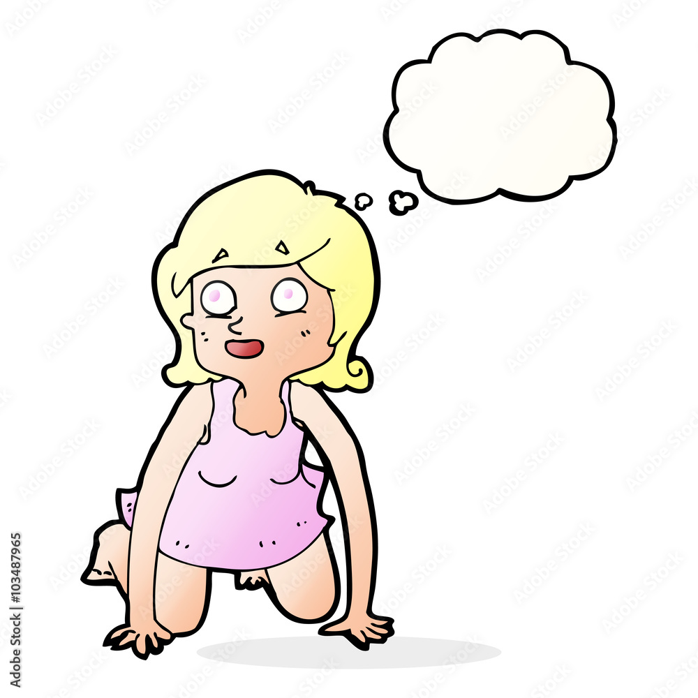 cartoon woman on all fours with thought bubble cartoon woman on all fours with thought bubble