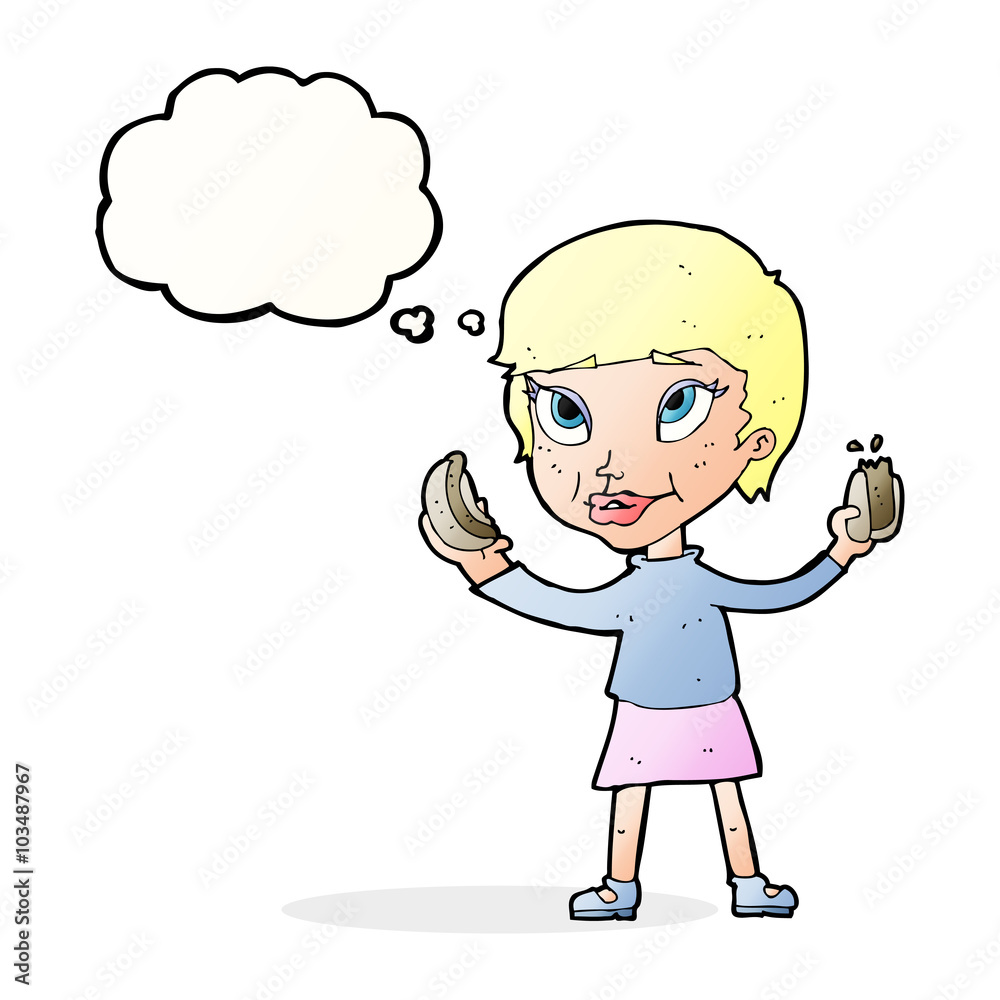 cartoon woman eating hotdogs with thought bubble cartoon woman eating hotdogs with thought bubble