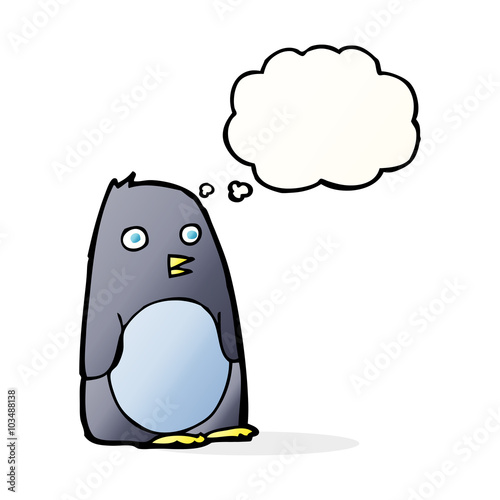 cartoon penguin with thought bubble