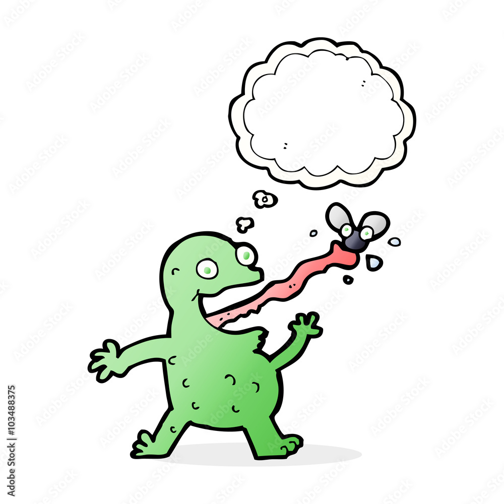 cartoon frog catching fly with thought bubble cartoon frog catching fly with thought bubble