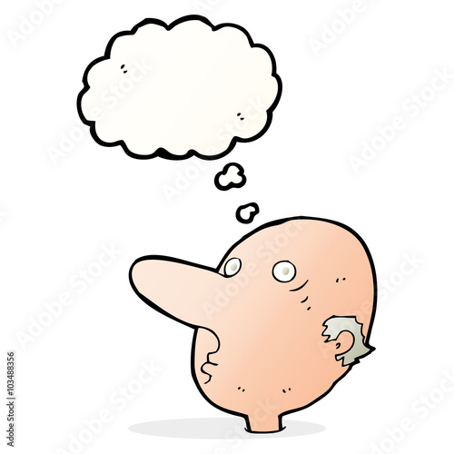 cartoon balding man with thought bubble