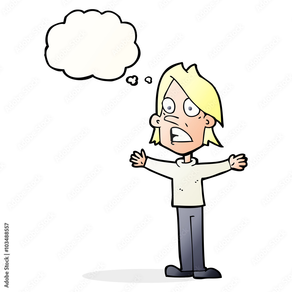 cartoon frightened man with thought bubble cartoon frightened man with thought bubble