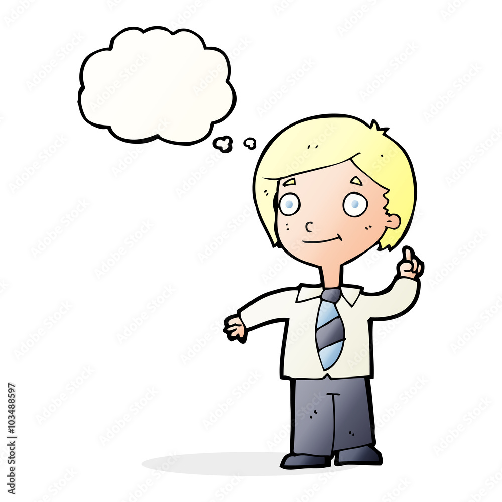 cartoon school boy answering question with thought bubble cartoon school boy answering question with thought bubble