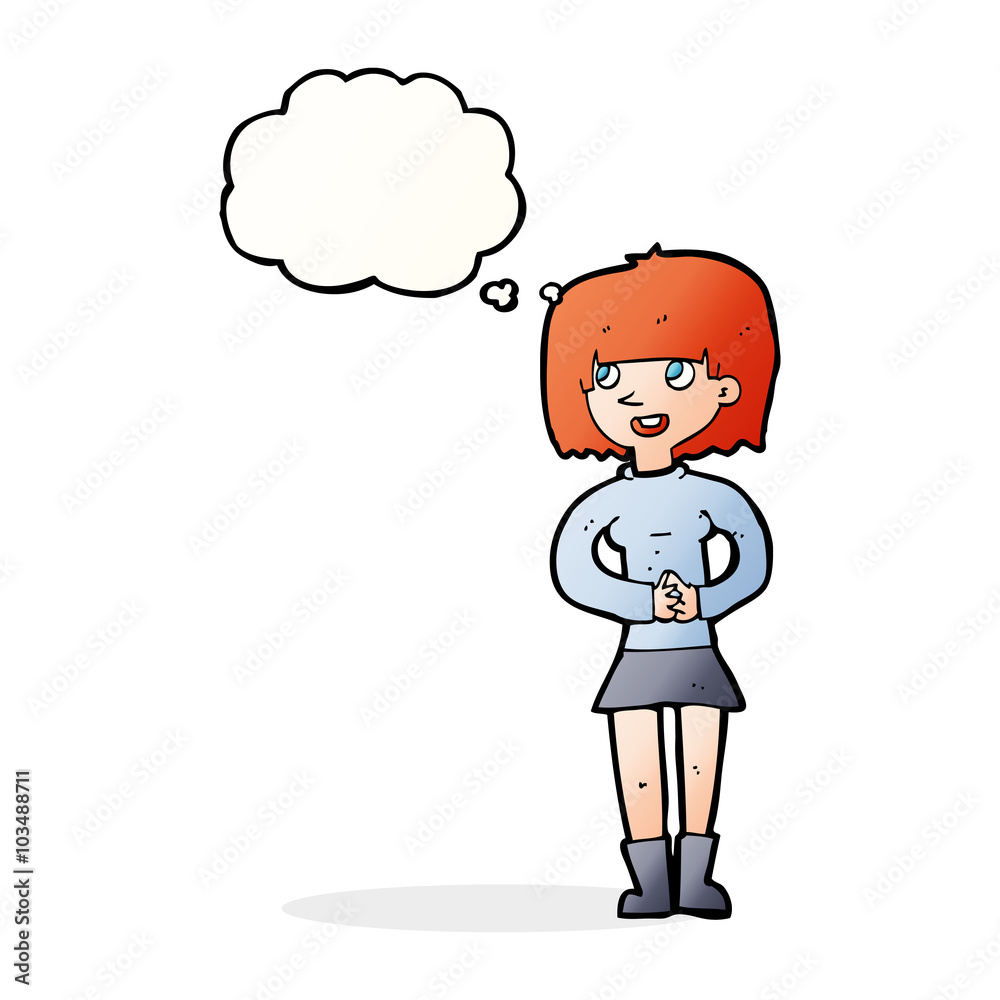 cartoon friendly woman with thought bubble cartoon friendly woman with thought bubble
