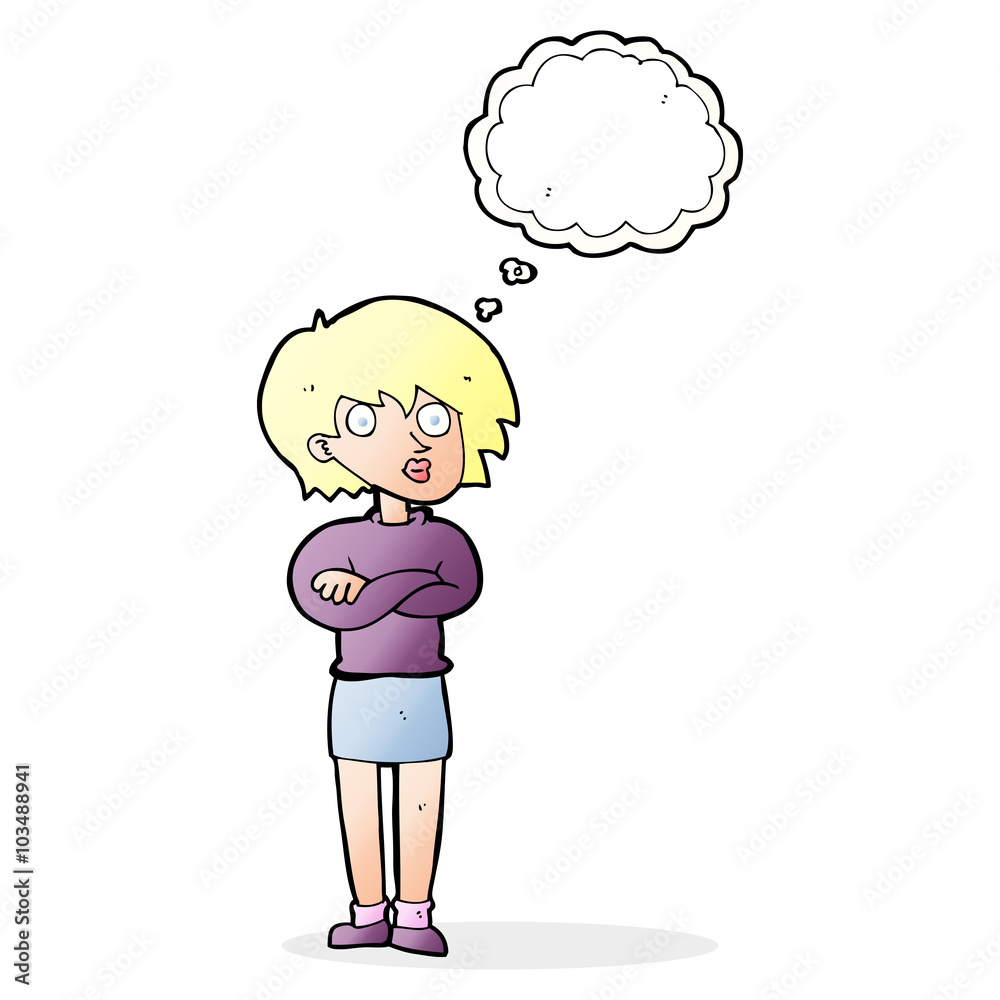 cartoon woman wit crossed arms with thought bubble cartoon woman wit crossed arms with thought bubble