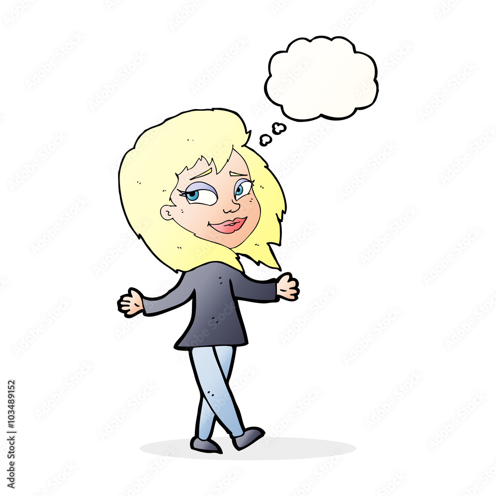 stress free woman cartoon with thought bubble stress free woman cartoon with thought bubble