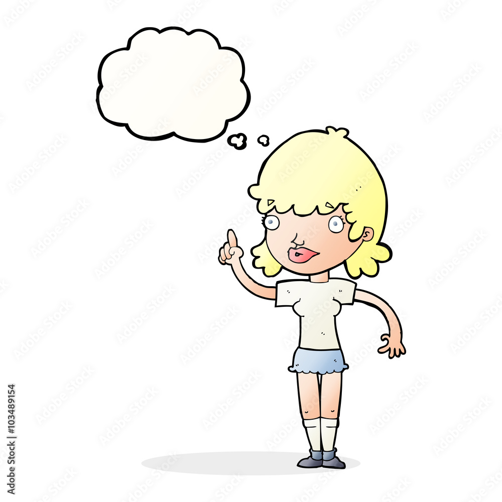cartoon woman with idea with thought bubble cartoon woman with idea with thought bubble