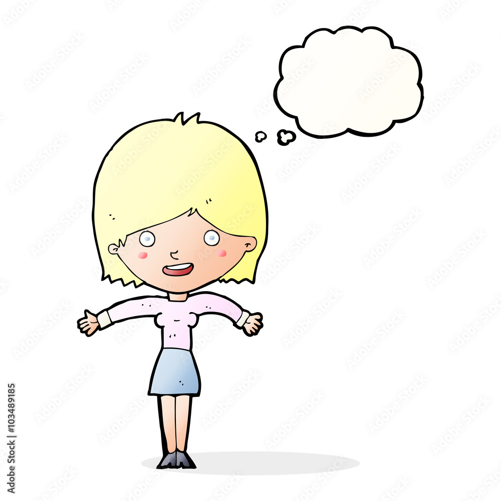 cartoon excited woman with thought bubble cartoon excited woman with thought bubble