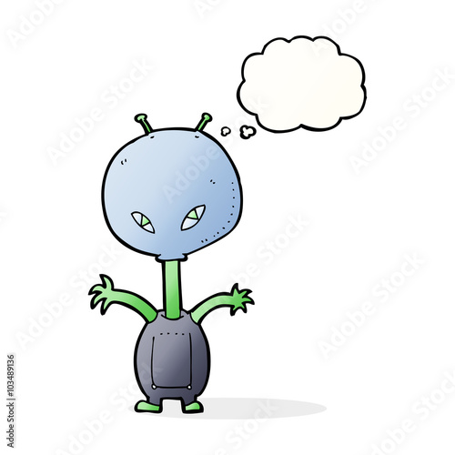cartoon space alien with thought bubble