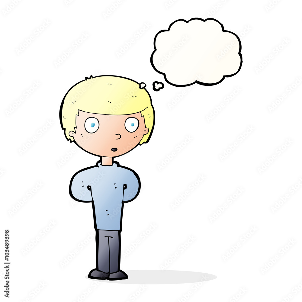 cartoon curious boy with thought bubble cartoon curious boy with thought bubble