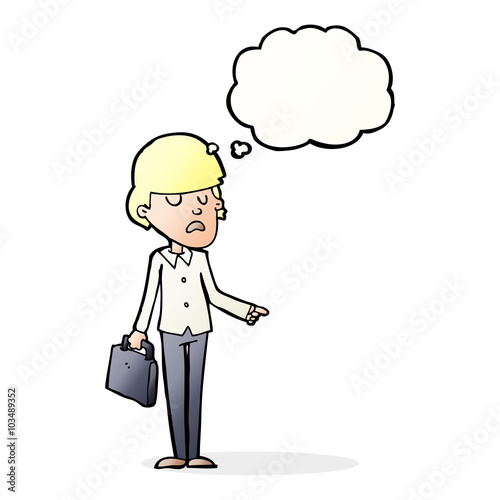 cartoon arrogant businessman pointing with thought bubble