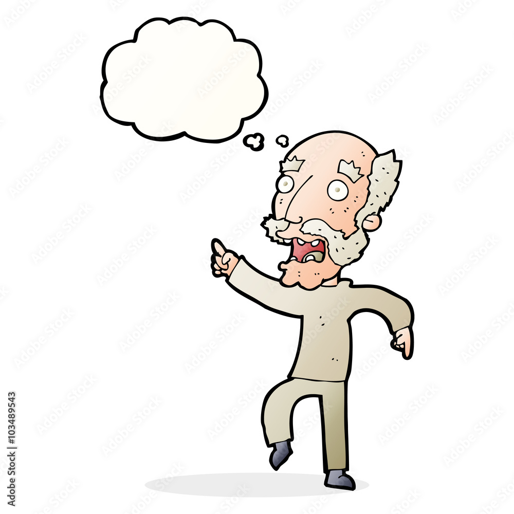 cartoon frightened old man with thought bubble cartoon frightened old man with thought bubble