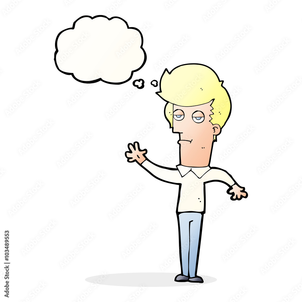 cartoon bored man waving with thought bubble cartoon bored man waving with thought bubble