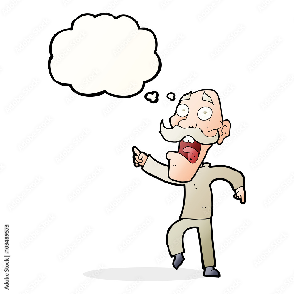 cartoon frightened old man with thought bubble cartoon frightened old man with thought bubble