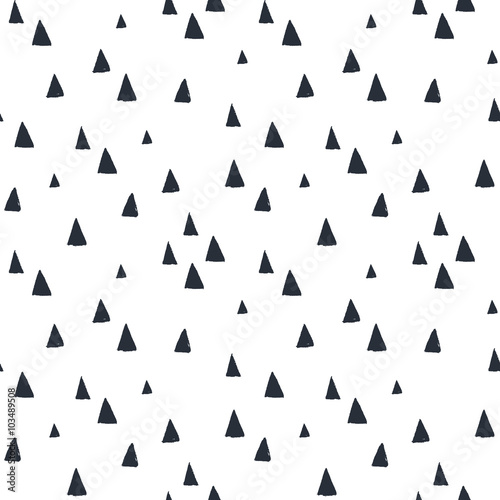 Hand drawn seamless pattern with triangles on white background.