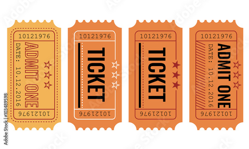 Vector set. Vintage paper admit one and ticket samples icon.  photo