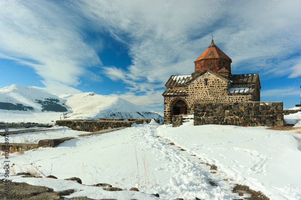 Sevanavank monastery in winter