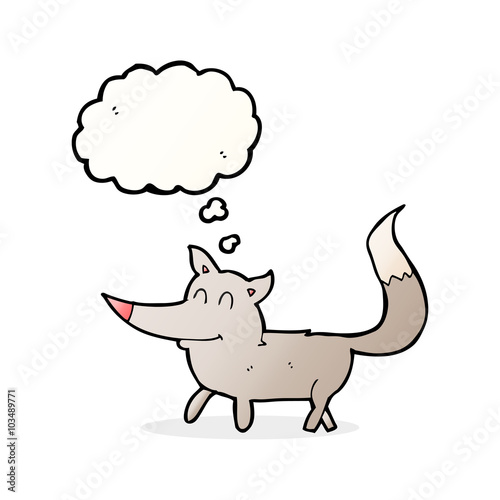 cartoon little wolf with thought bubble